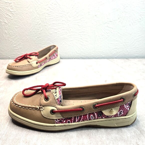 Sperry Slip On Loafers Size 7.5 Tan Leather Preppy Nautical Comfort Boat Shoes - Picture 1 of 10